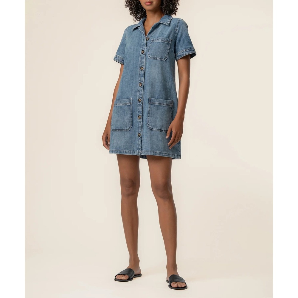 Kut from the Kloth Women Medium Wash Denim Button Front Shirt Mini Dress Size M